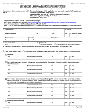 Clia Waiver Application California  Form