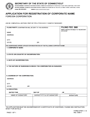 APPLICATION for REGISTRATION of CORPORATE NAME Ct  Form