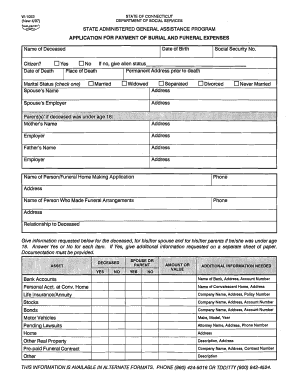 State of Ct Burial Allowanceform W 1053