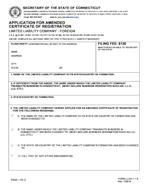 APPLICATION for AMENDED CERTIFICATE of REGISTRATION Ct  Form