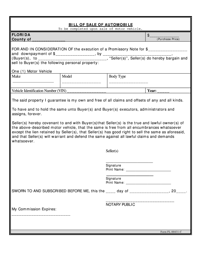 Bill of Sale Florida  Form