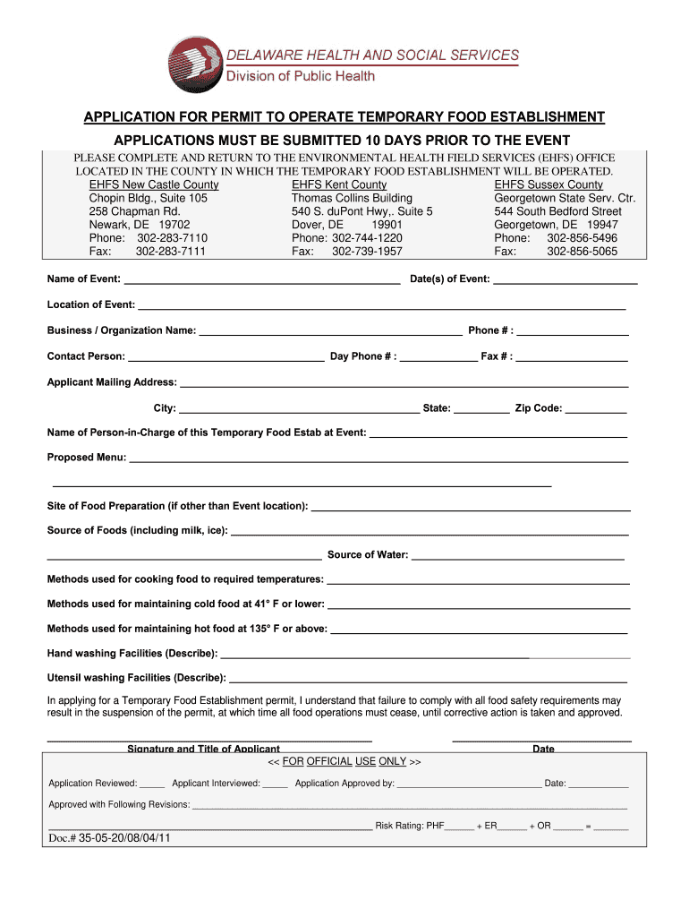 Food Permit Delaware  Form