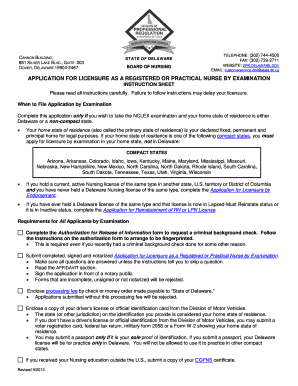 Nursing Exam Application Dpr Delaware  Form