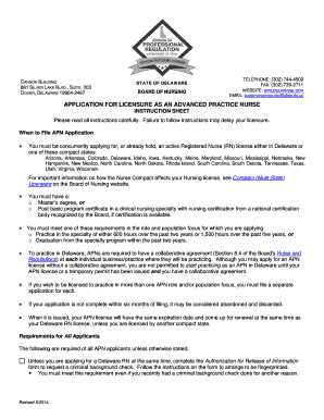 Nursing APN Application Dpr Delaware  Form