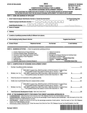 Computation Schedule for Claiming Delaware Economic Revenue Delaware  Form