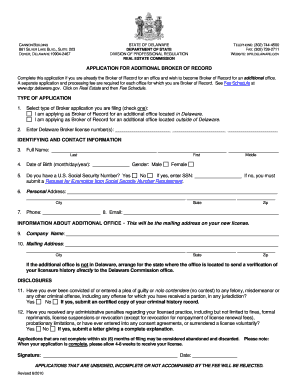 STATE of DELAWARE DEPARTMENT of STATE DIVISION of PROFESSIONAL REGULATION REAL ESTATE COMMISSION  Form