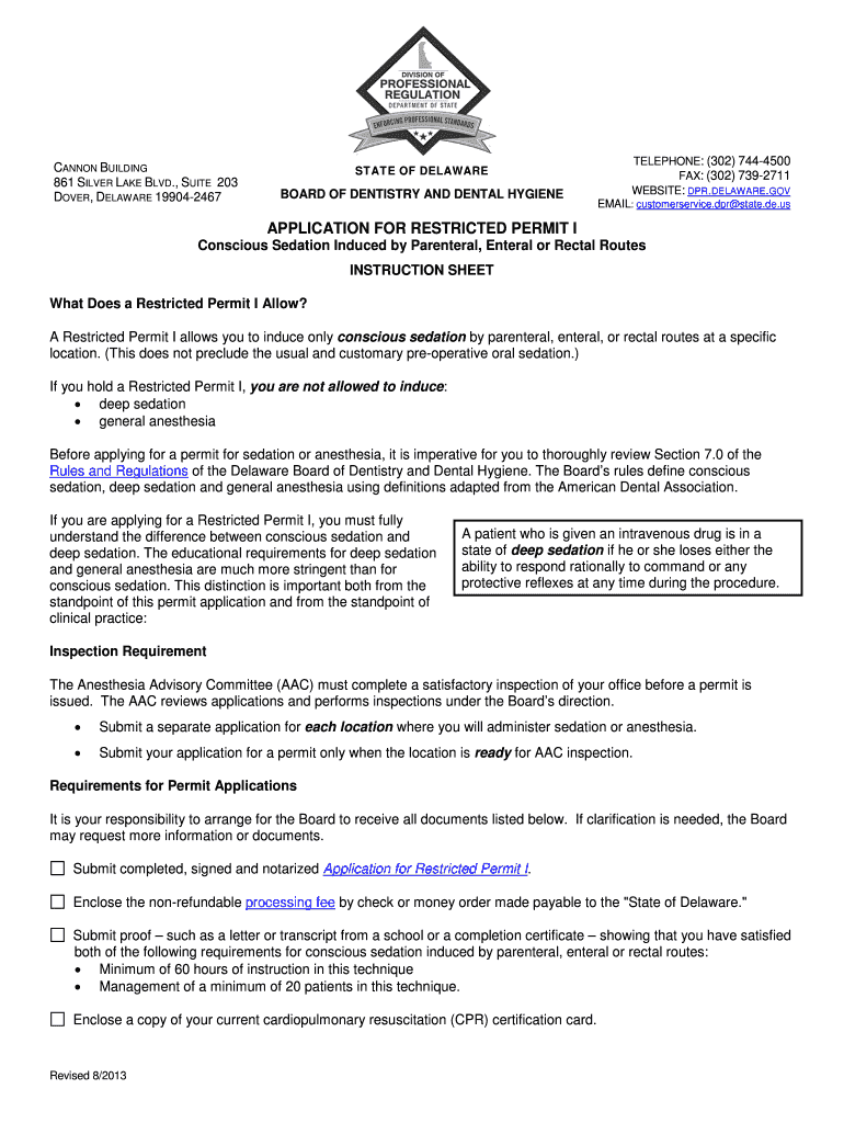 Dental Restricted Permit I Dpr Delaware  Form