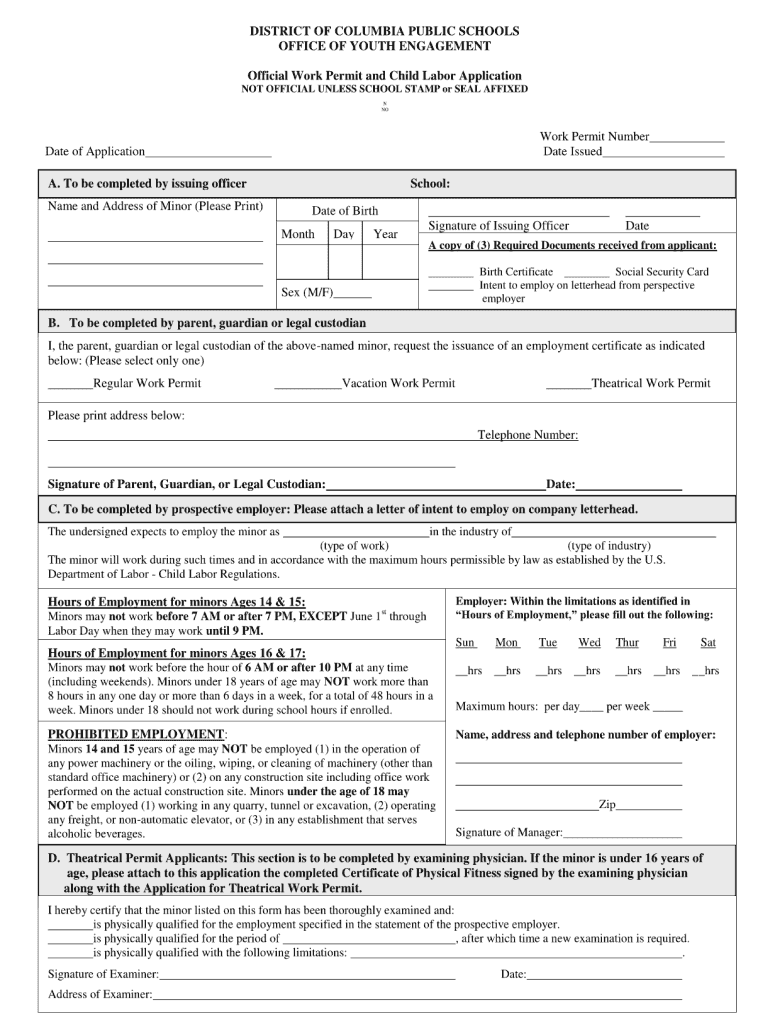 Dcps Work Permit  Form