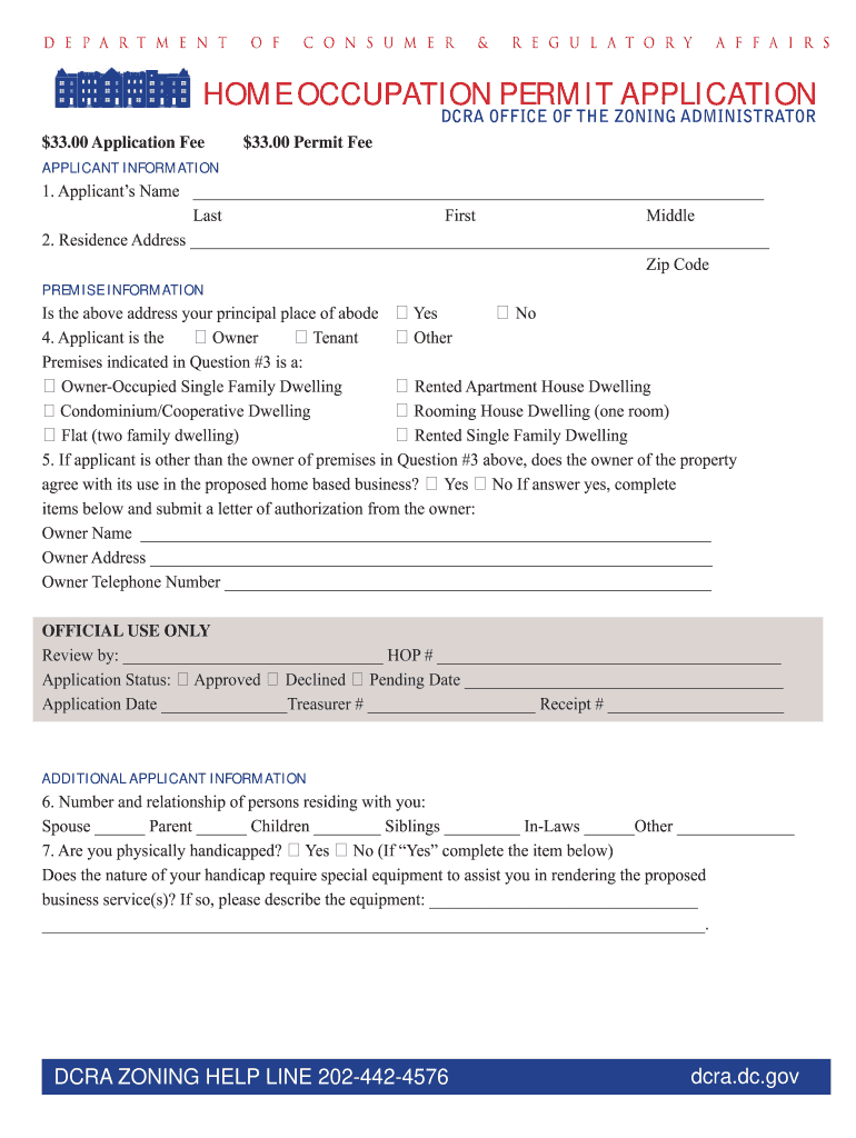 Dc Home Occupation Permit  Form