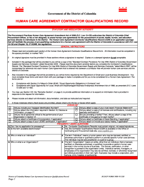 Cfsa Human Care Agreement Contractor Qualifications Record Form