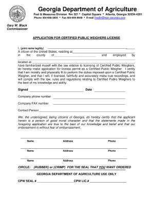 Public Weighers License Application for Georgia Form