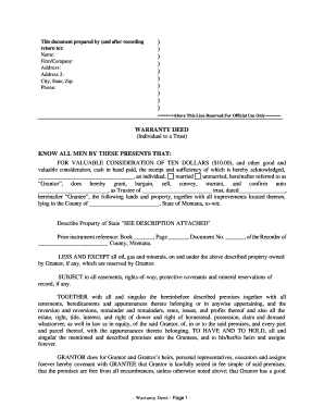 Montana Warranty Deed Form