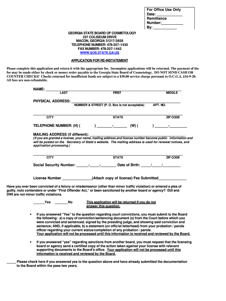  Georgia Reinstatement Form 2004-2023