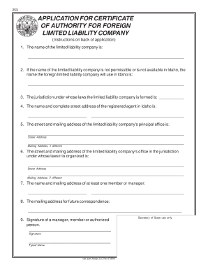 APPLICATION for CERTIFICATE of Idaho Secretary of State Sos Idaho  Form