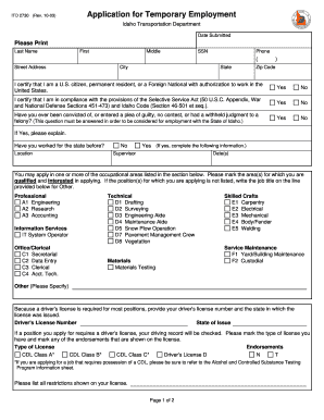 Idaho Transportation Department Temporary Employment Form