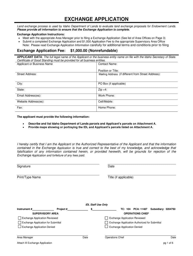 Idl Land Exchange Form