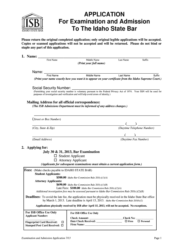 BE Application  Idaho State Bar  Isb Idaho  Form