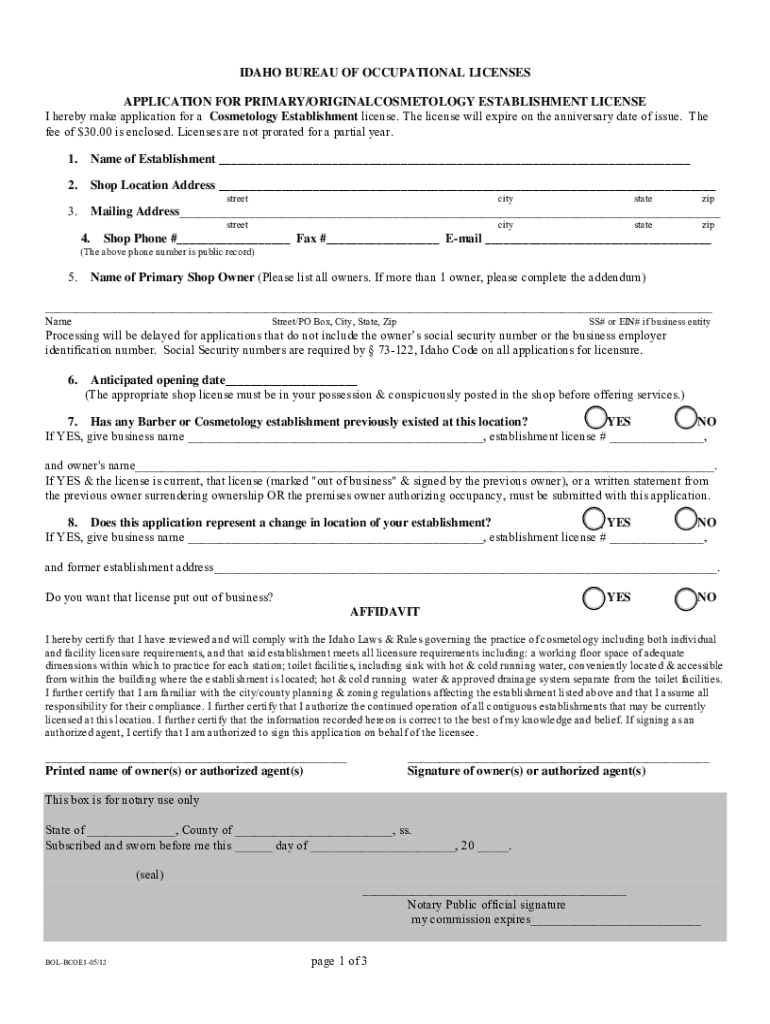 Contiguous License Idaho  Form
