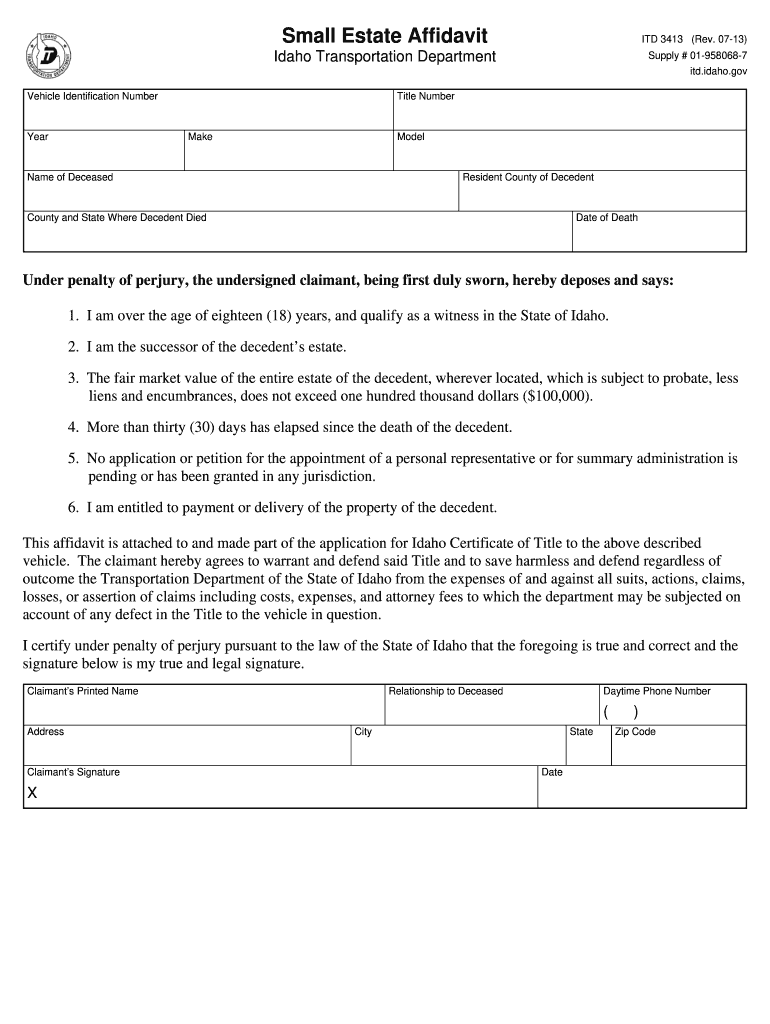 Idaho Small Estate Affidavit  Form