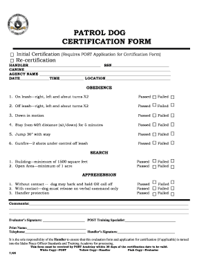 PATROL DOG CERTIFICATION FORM Idaho POST Post Idaho