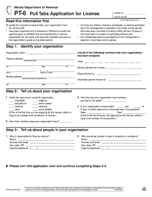 PT 6 Pull Tabs Application for License Illinois Department of Tax Illinois  Form