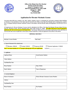 Illinois Elevator Mechanic License  Form