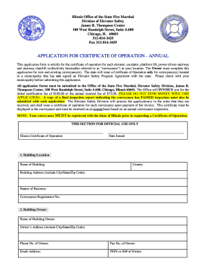 Application for Certificate of Operation Elevator Illinois Form