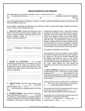 Nebraska Residential Rental Lease Agreement  Form