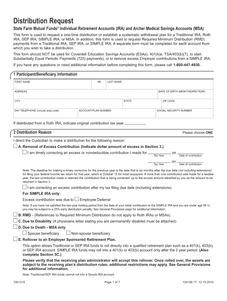  State Farm Distribution Request Form 2010