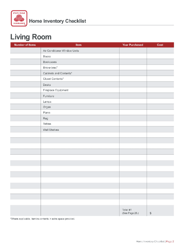State Farm Personal Property Inventory Customer Worksheet  Form