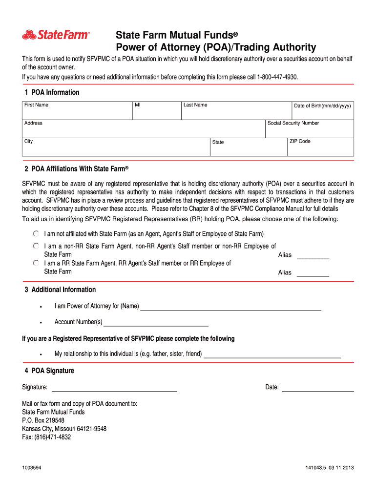  State Farm Power of Attorney Form 2013-2024