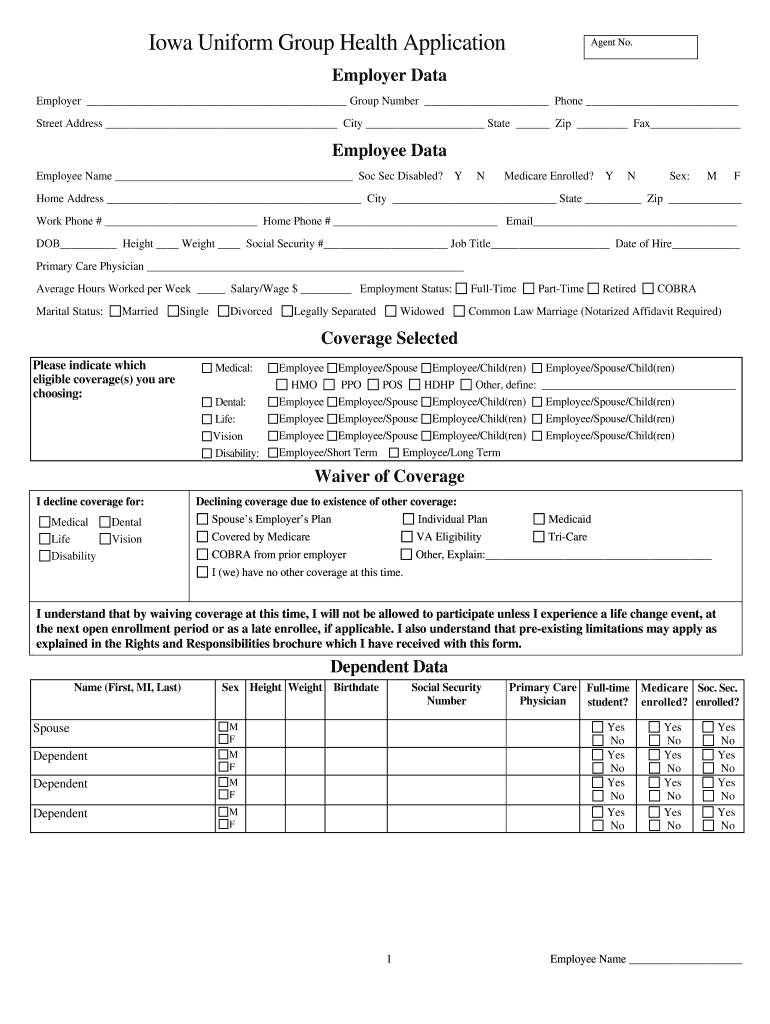 Uniform Group Health Application