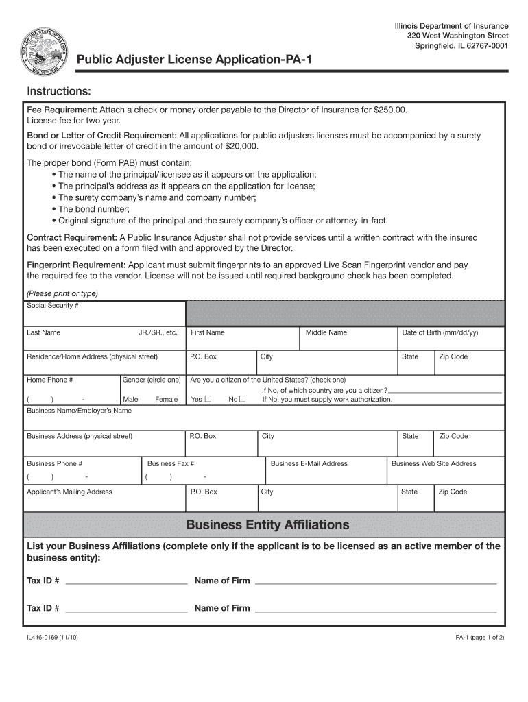 Business Entity Affiliations  Illinois Department of Insurance  State    Insurance Illinois  Form