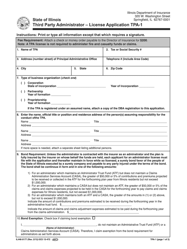  Illinois Third Party Administrator License  Form 2009