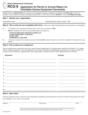 RCG 9 Application or Annual Report for Charitable Game Tax Illinois  Form