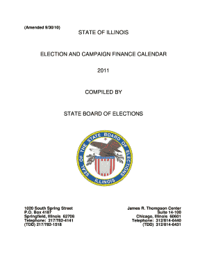 Election and Campaign Finance Calendar Amended 93010 Elections Illinois  Form