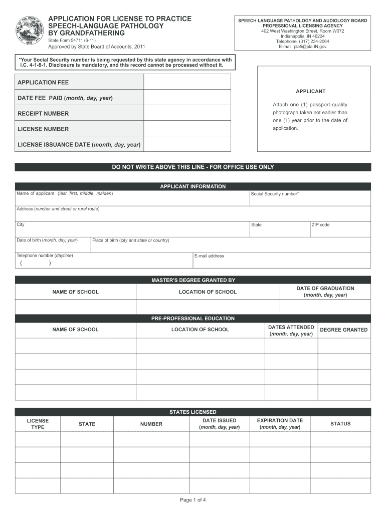 APPLICATION for LICENSE to PRACTICE SPEECH LANGUAGE    in  Form