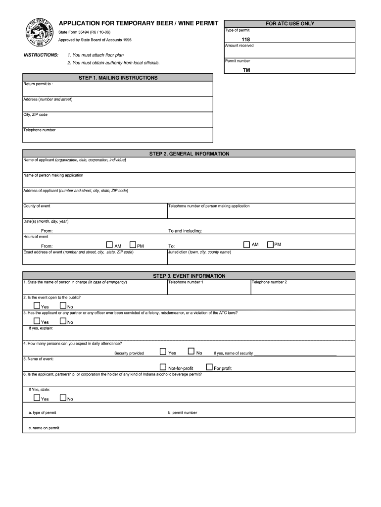 Beer Wine Authority Type 118  Form