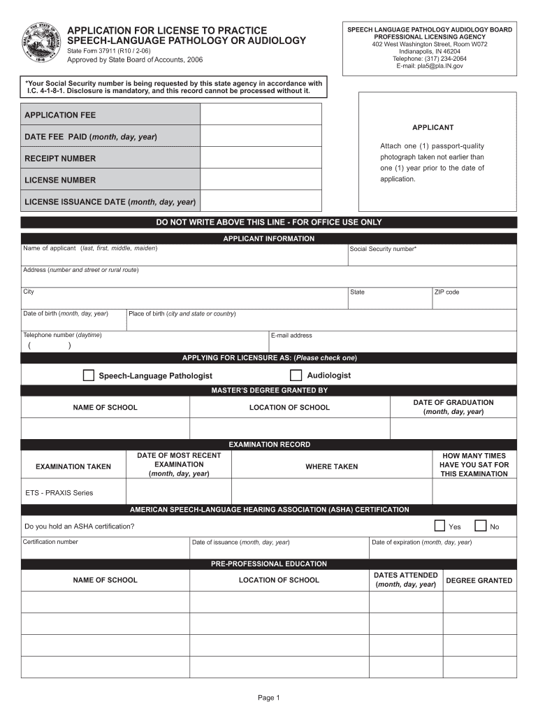 SLPAudiology Application State of Indiana in  Form