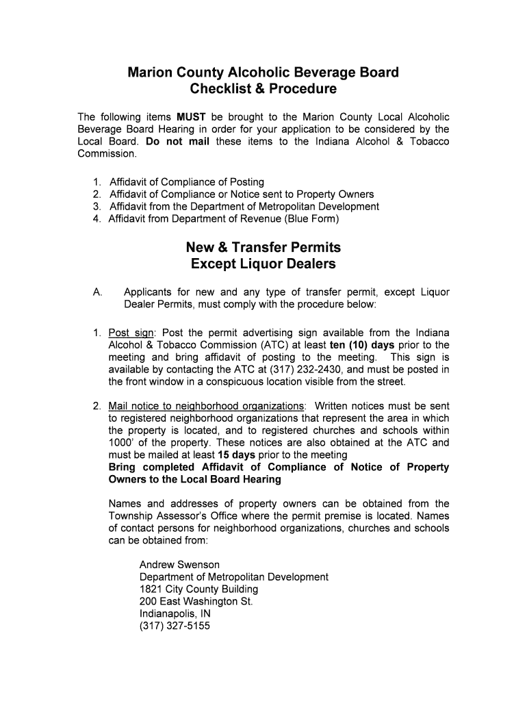 The Following Items MUST Be Brought to the Marion County Local Alcoholic Beverage Board Hearing in Order for Your Application to  Form