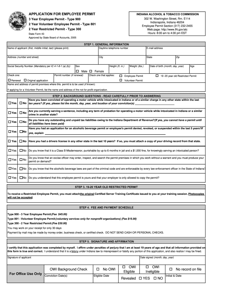 Indiana Alcohol Permit  Form