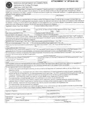 Indiana Department of Corrections Visitation Form