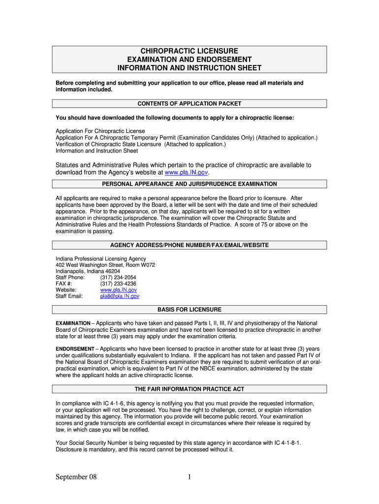 DC Info and Instruc Sheet State of Indiana in  Form