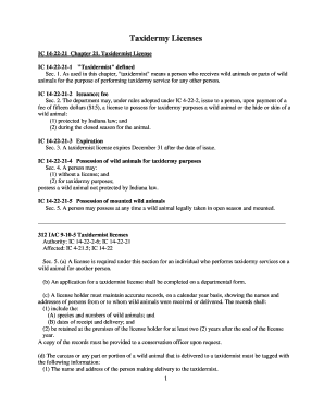 Indiana Taxidermy License  Form