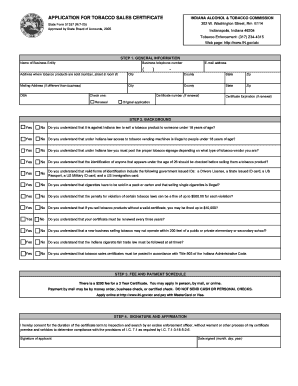 Tobacco Sales Certificate Indiana Form