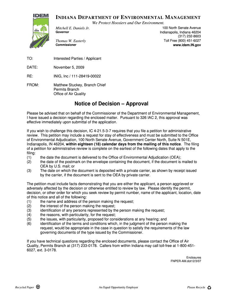 DATE August 27, to RE Interested Parties Applicant Parts Cleaning Technologies, LLC AA097 26864 00373 Sdfgsdfg Permits Air Idem   Form