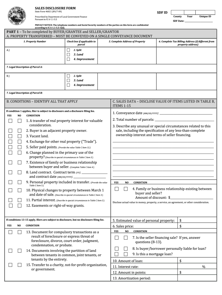  Indiana Sales Disclosure Form 2011