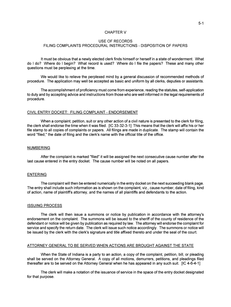 FILING COMPLAINT State of Indiana in  Form