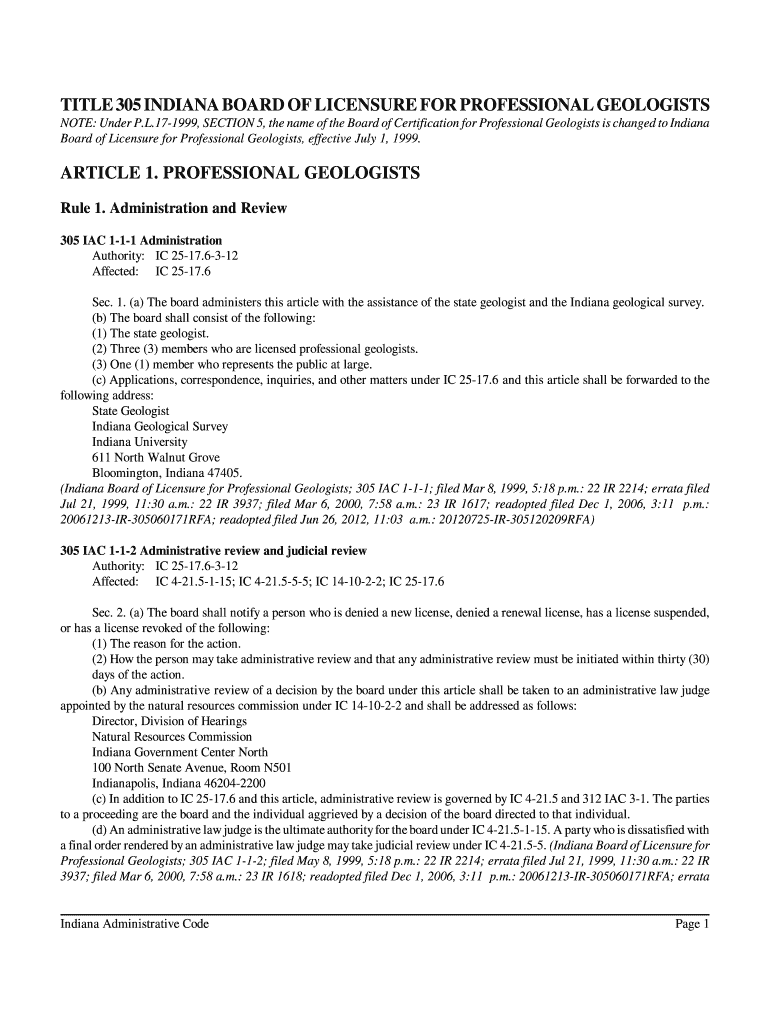 Indiana Administrative Code Administrative Rule  Form