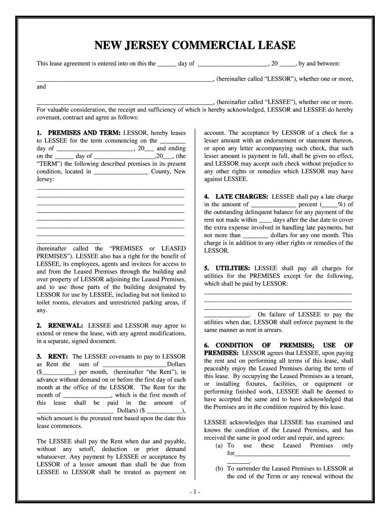 New Jersey Commercial Building or Space Lease  Form